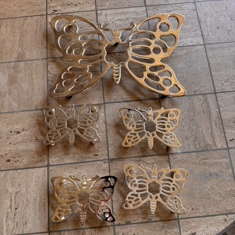 Leonard Trivet Set Butterfly SilverPlated Hot Plate Coasters Vintage Cottagecore - Picture 8 of 11
